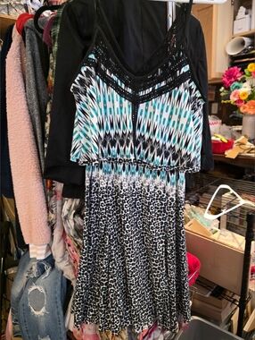 Vanity Black and Teal Leopard-Print Dress